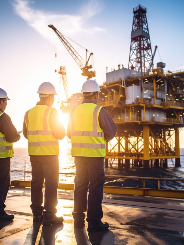 Firefly_create an image workers working on oil rig make it detailed; Show oil rig; Long shot 897033